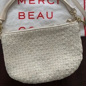 Clare V Petite Moyen Cream Woven  Checker